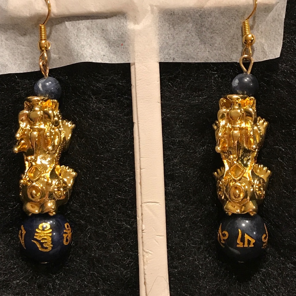 Sodalite Pi Xiu Earrings 17.30 ctw